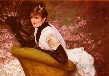Portrait De Femme A LEventail ジェームズ・ジャック・ジョセフ・ティソ Oil Paintings